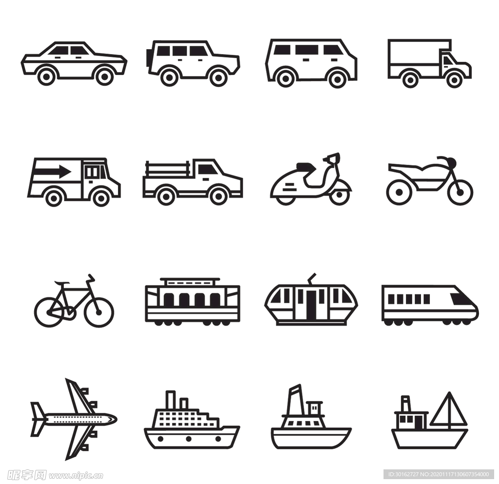 线性简约交通工具图标icon