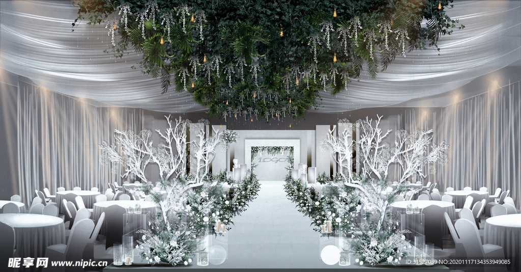 白色现代小清新婚礼舞台背景图片