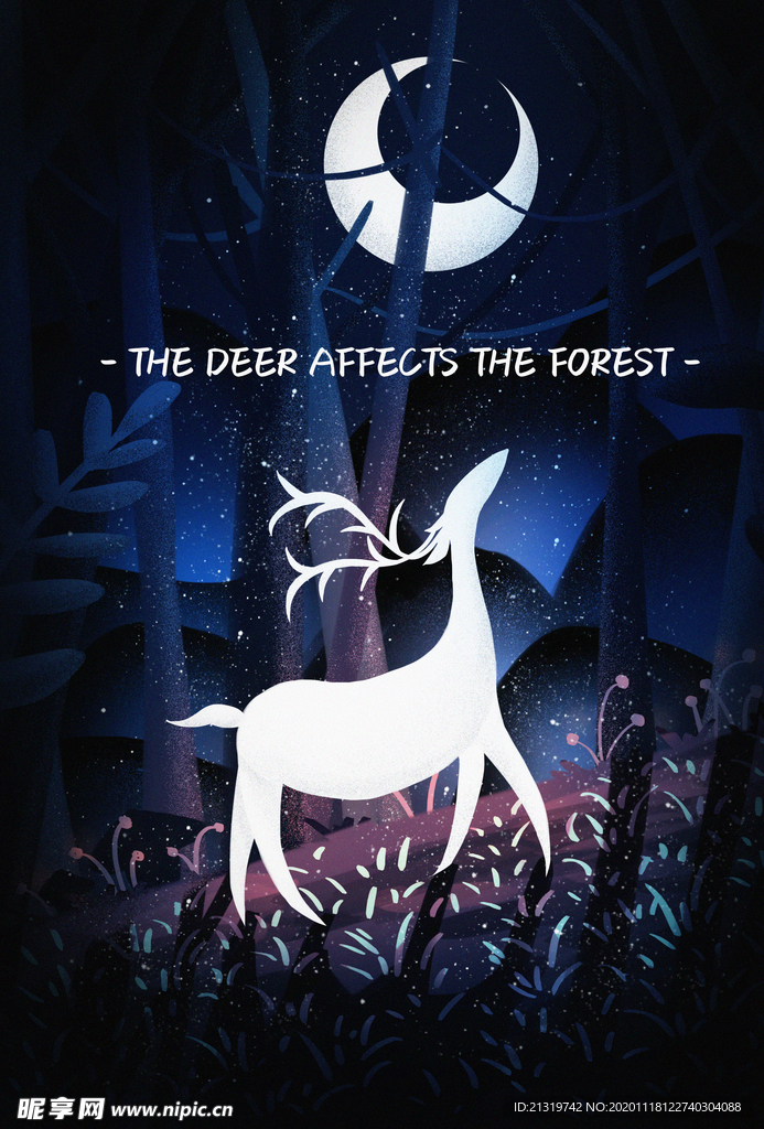 森林中的小鹿场景插画