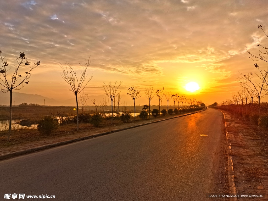 日暮下的道路风景