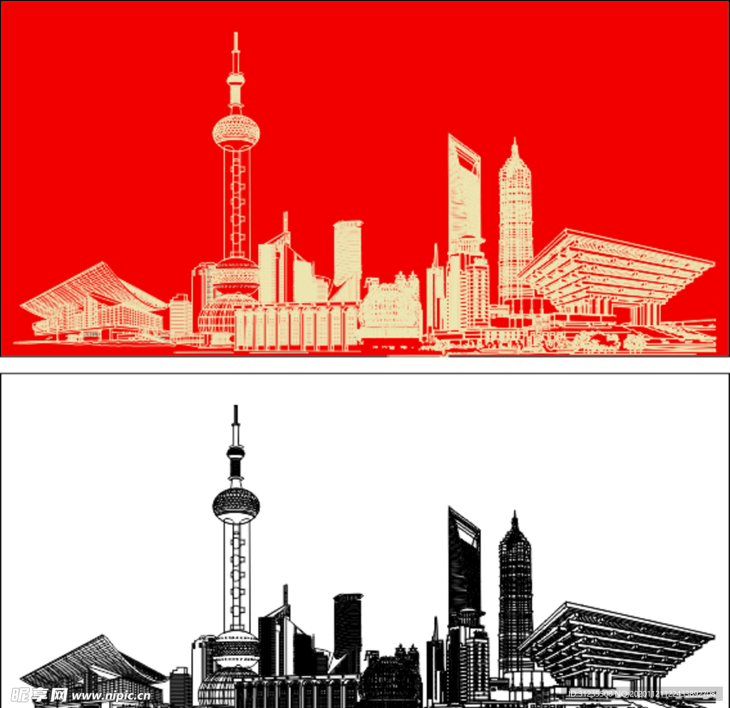 上海陆家嘴建筑群矢量图