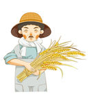 卡通农民抱麦穗丰收喜悦