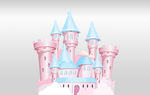 蓝粉色马卡龙卡通城堡婚礼素材