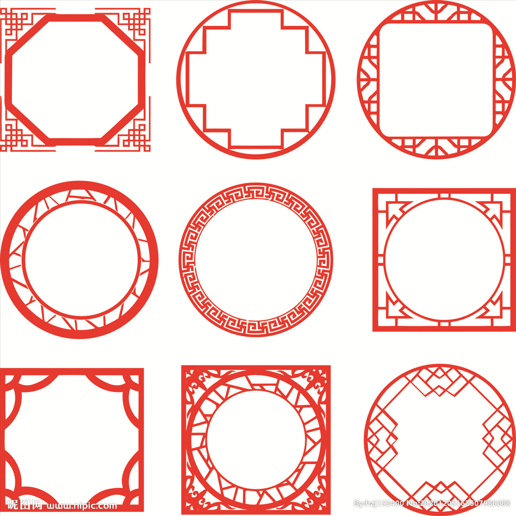 圆形中式古典边框设计素材-花纹