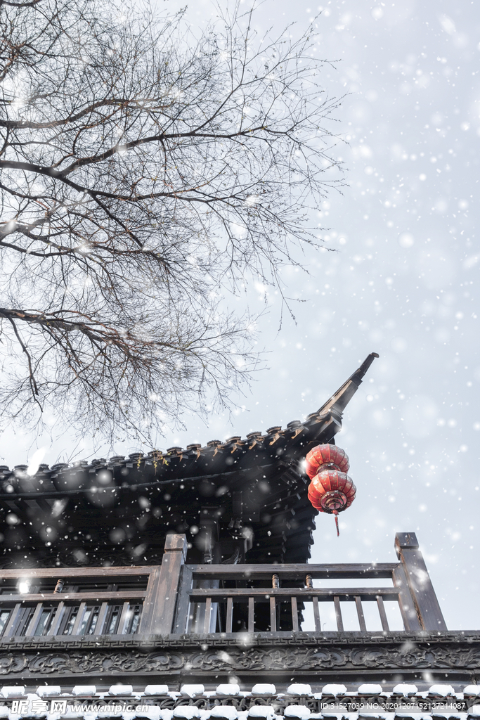 古代建筑雪景圖