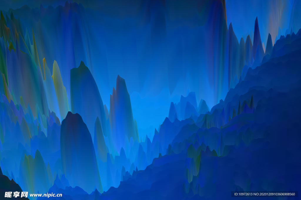 蓝色抽象水墨山峰