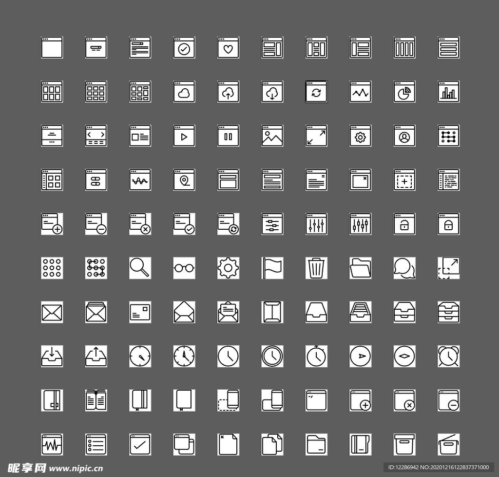 100个黑白用户界面UI图标