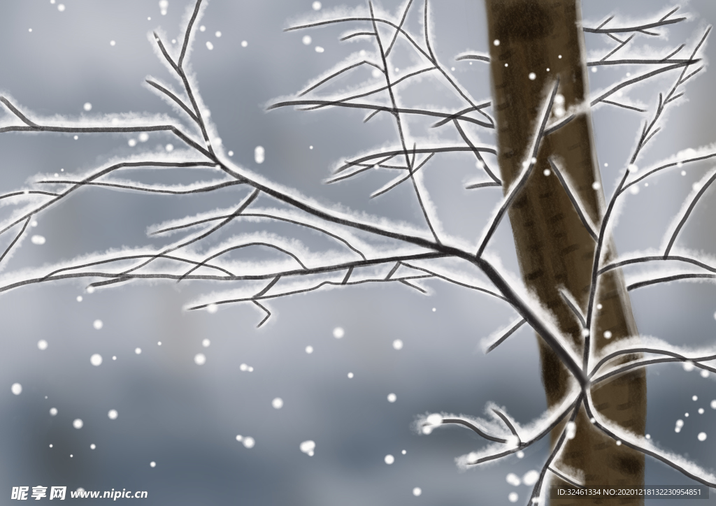 冬季树枝上落雪