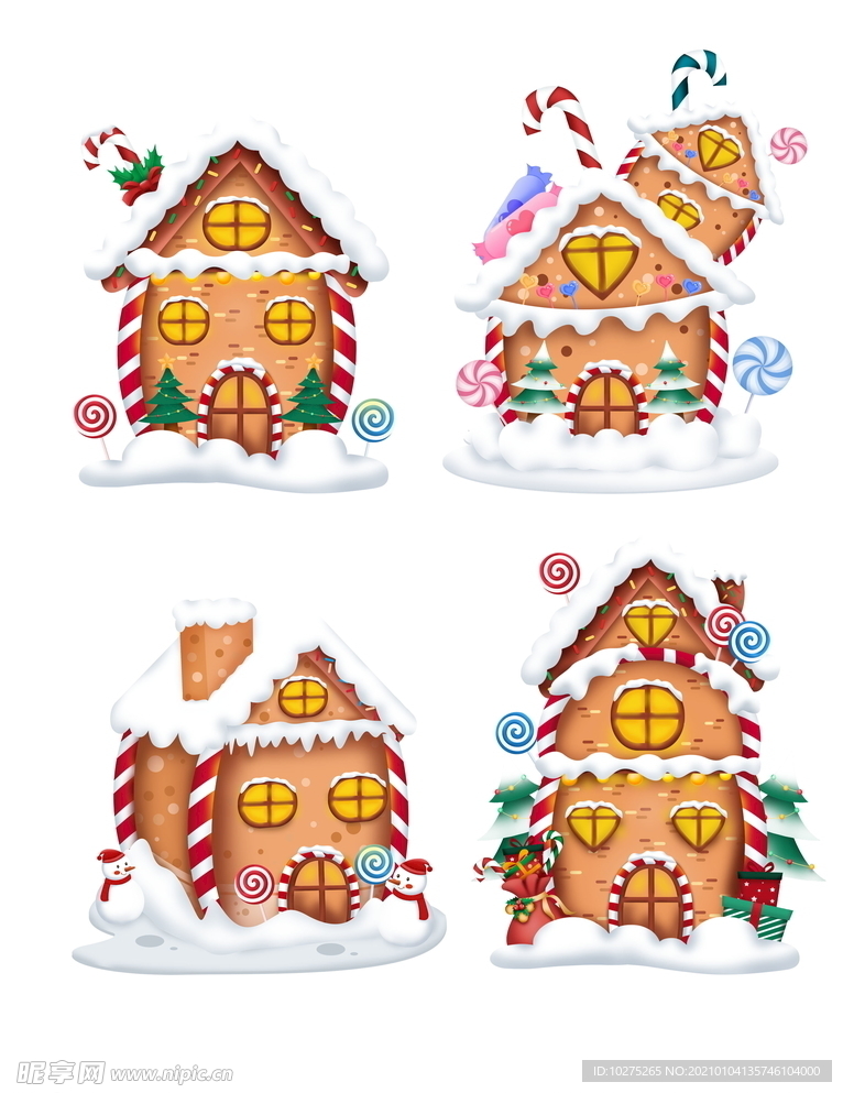 手绘圣诞节姜饼屋糖果屋装饰元素