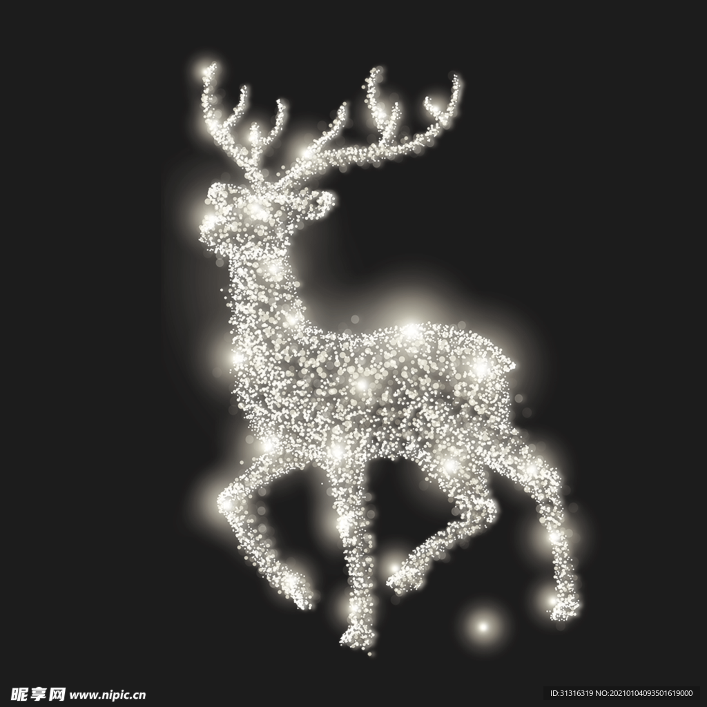 金色创意圣诞发光麋鹿元素