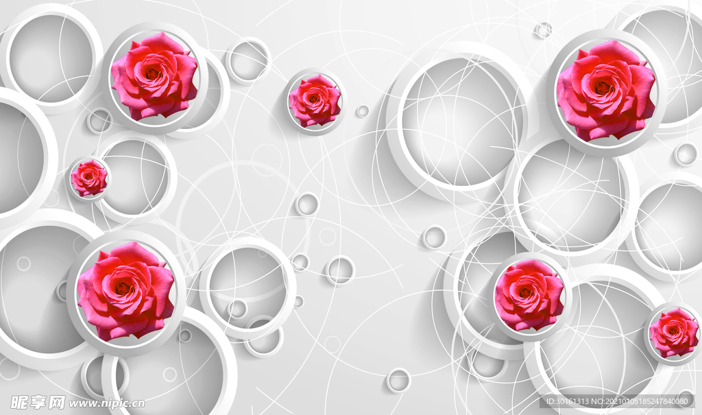 3D圆圈玫瑰花背景墙