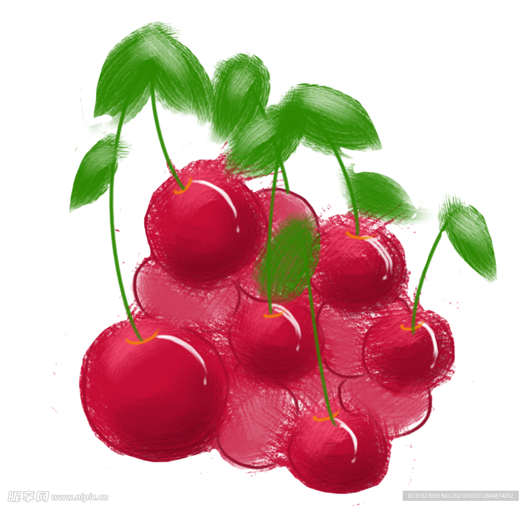 夏季水果樱桃手绘插画素材