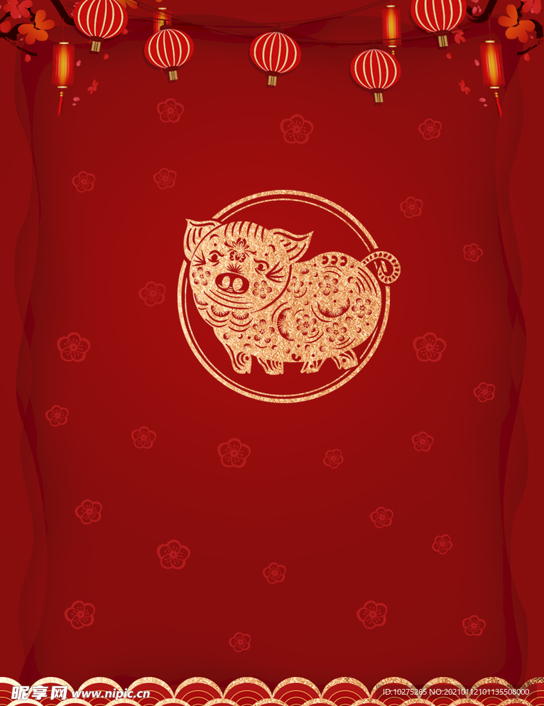 红色猪年新年快乐春节海报背景