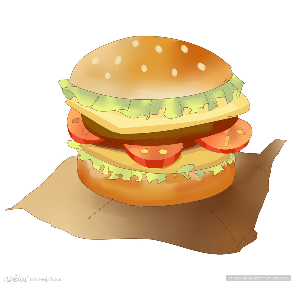 彩绘汉堡插画素材