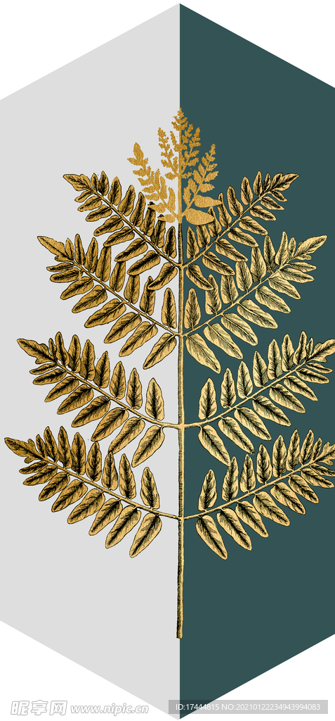 金色植物清新几何装饰画
