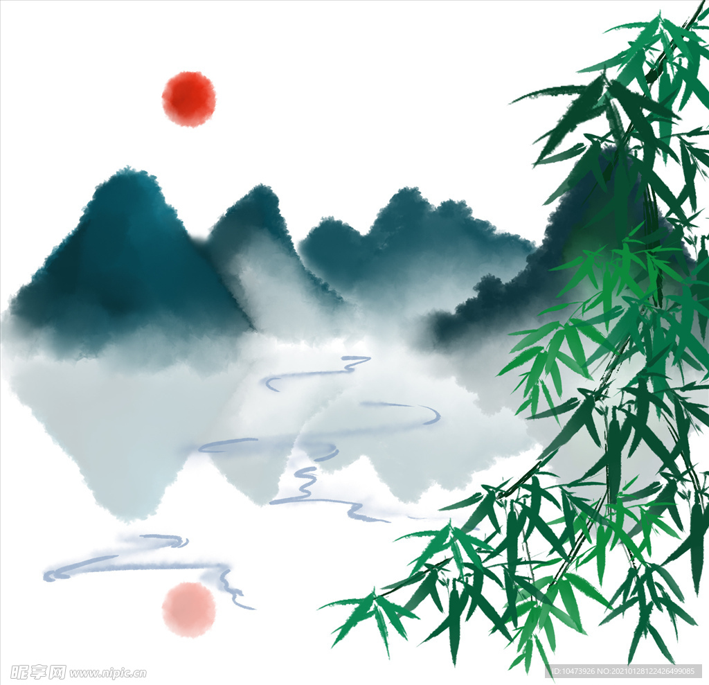 中国风手绘水墨风景山水画