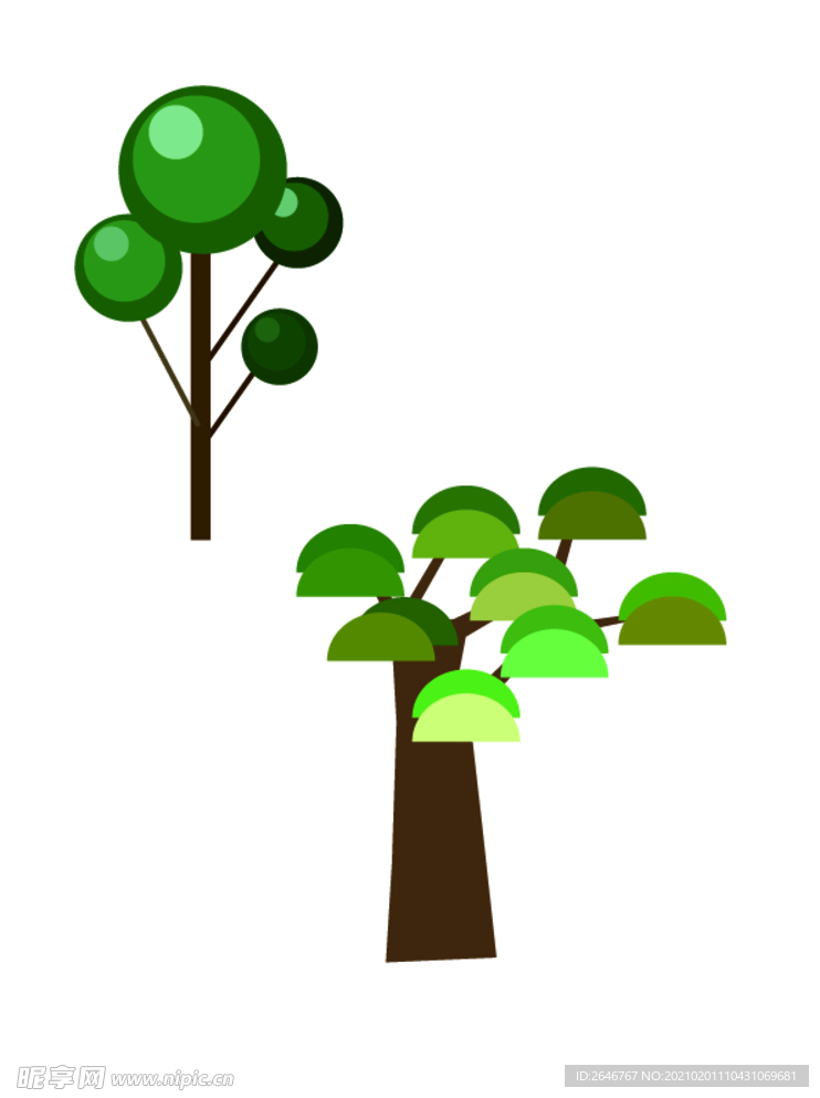 原创卡通小树绿色树木