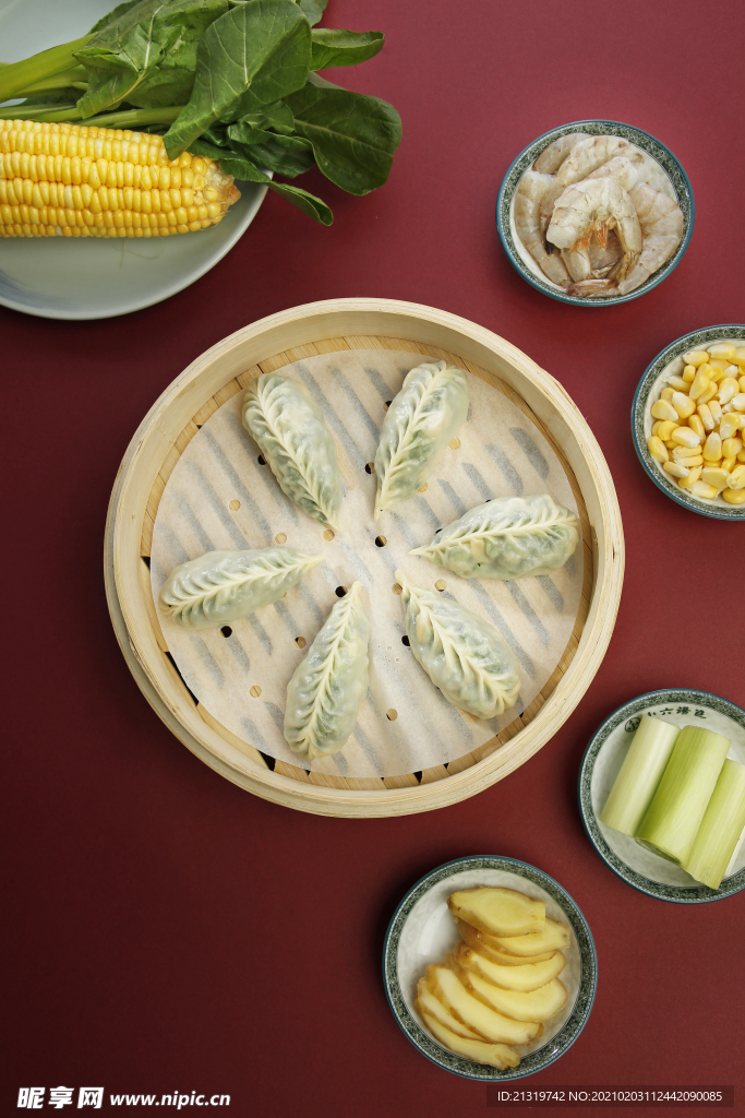 美食蒸饺摄影图