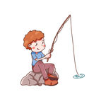 卡通钓鱼的男孩