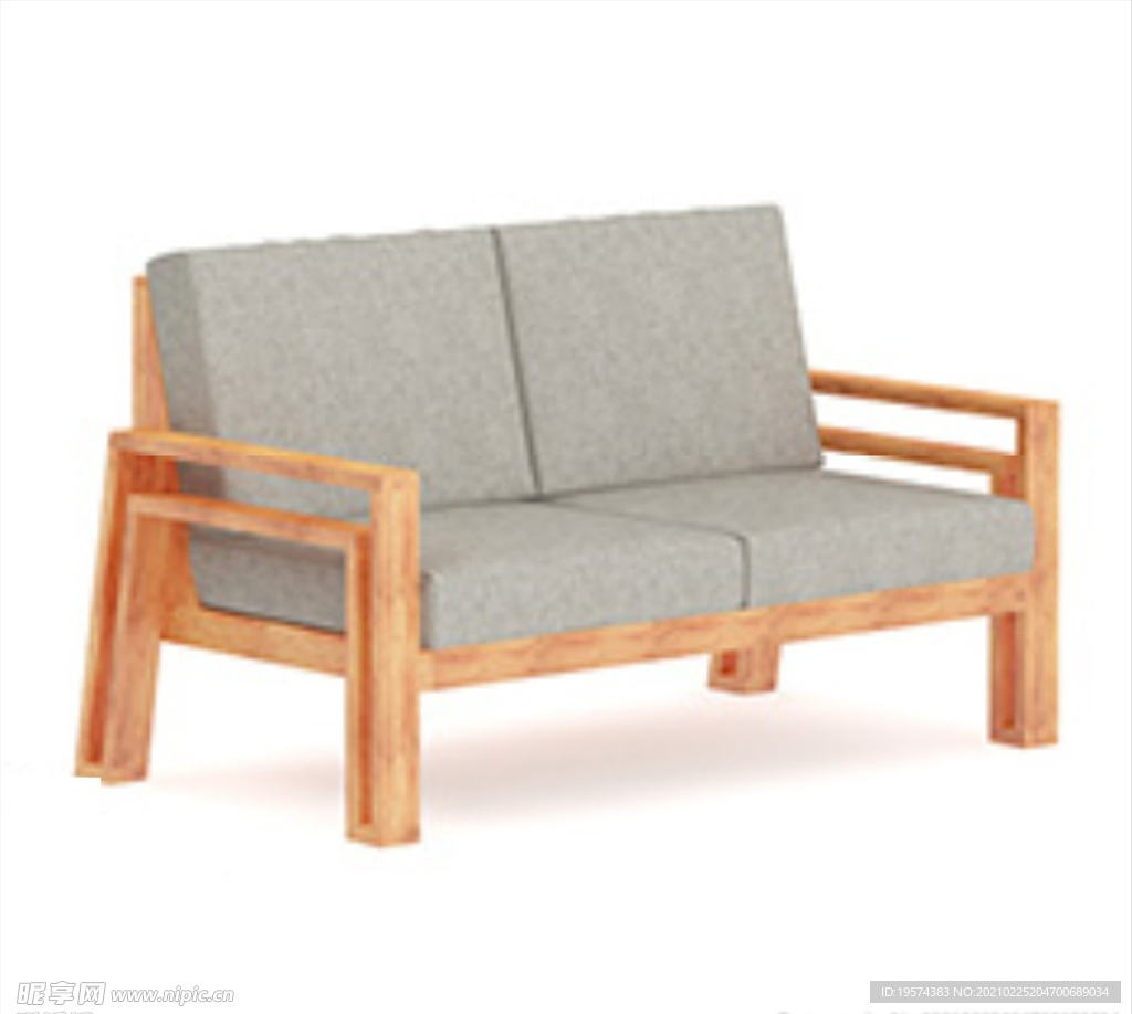 C4D模型实木布艺沙发
