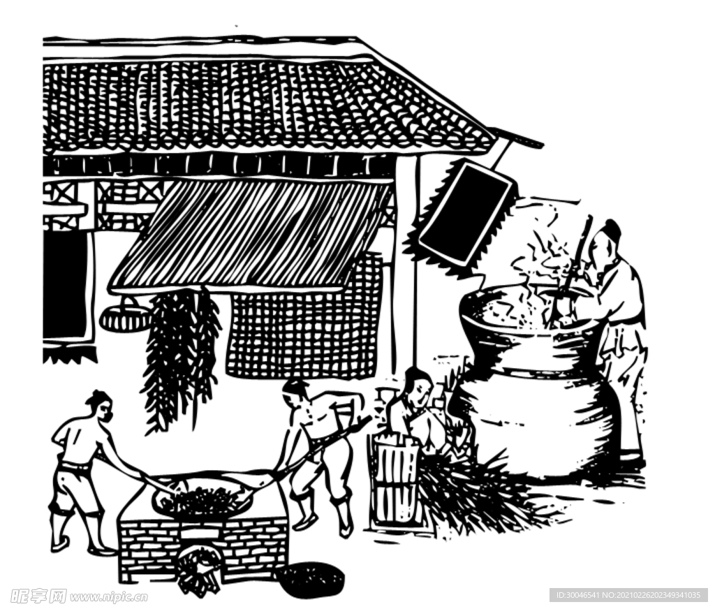 古代作坊線稿