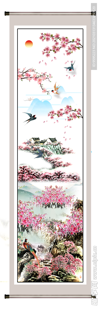 中国风卷轴画春天桃花