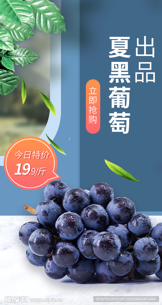 水果超市外卖夏黑葡萄海报h5