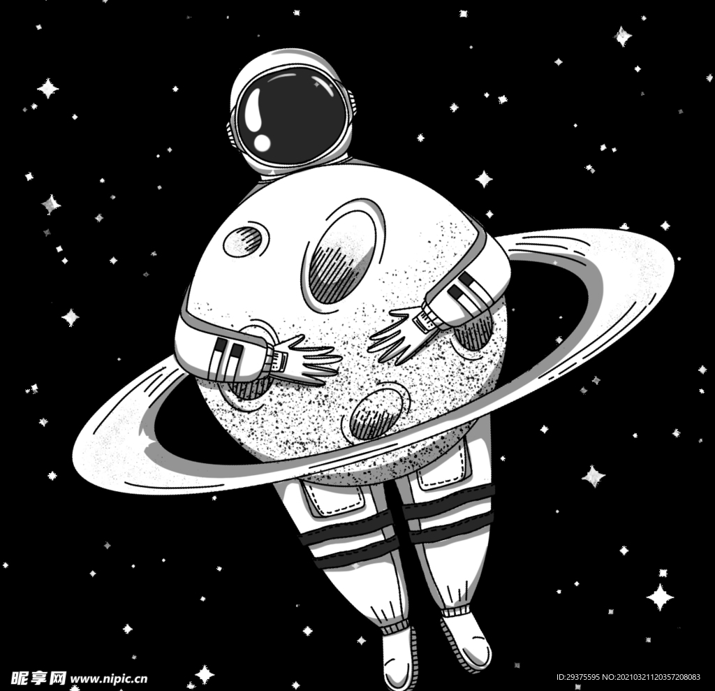 卡通航天宇航员宇宙手绘插画图片