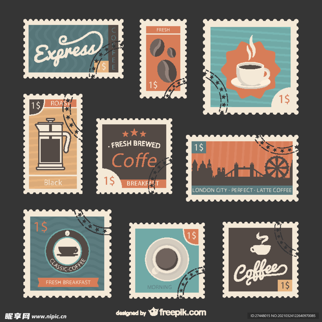 复古咖啡邮票