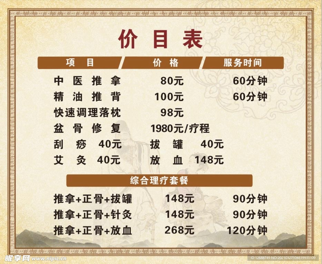 價目表