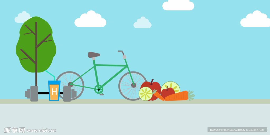 自行车卡通插画背景素材
