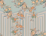 欧式复古手绘石榴甲虫蝴蝶壁画