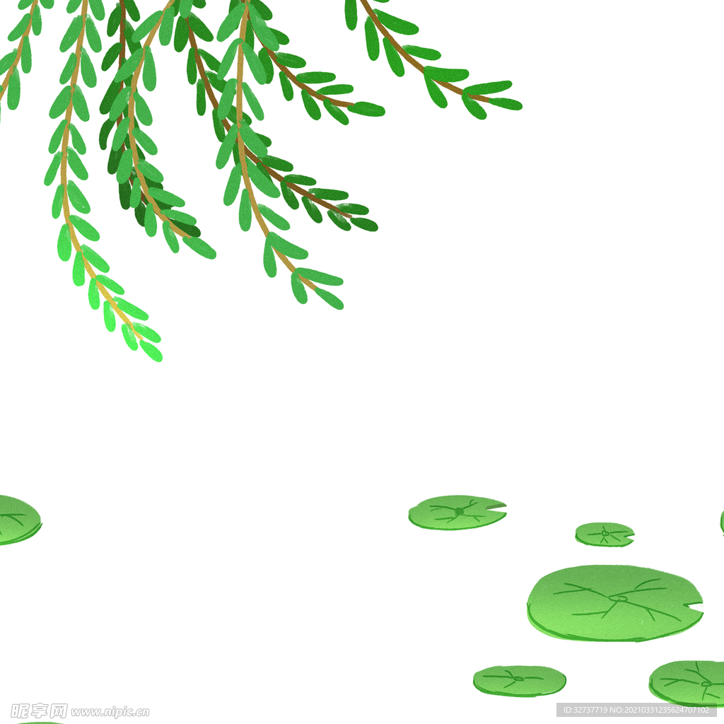 绿色插画植物荷叶元素