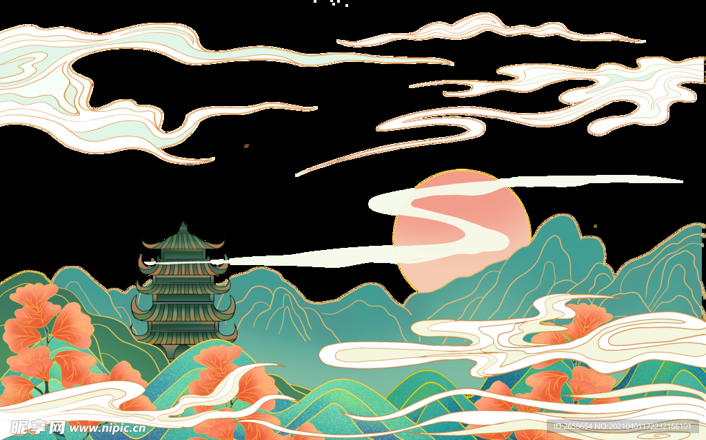 國潮山水插畫