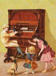 手绘 油画 弹钢琴的儿童