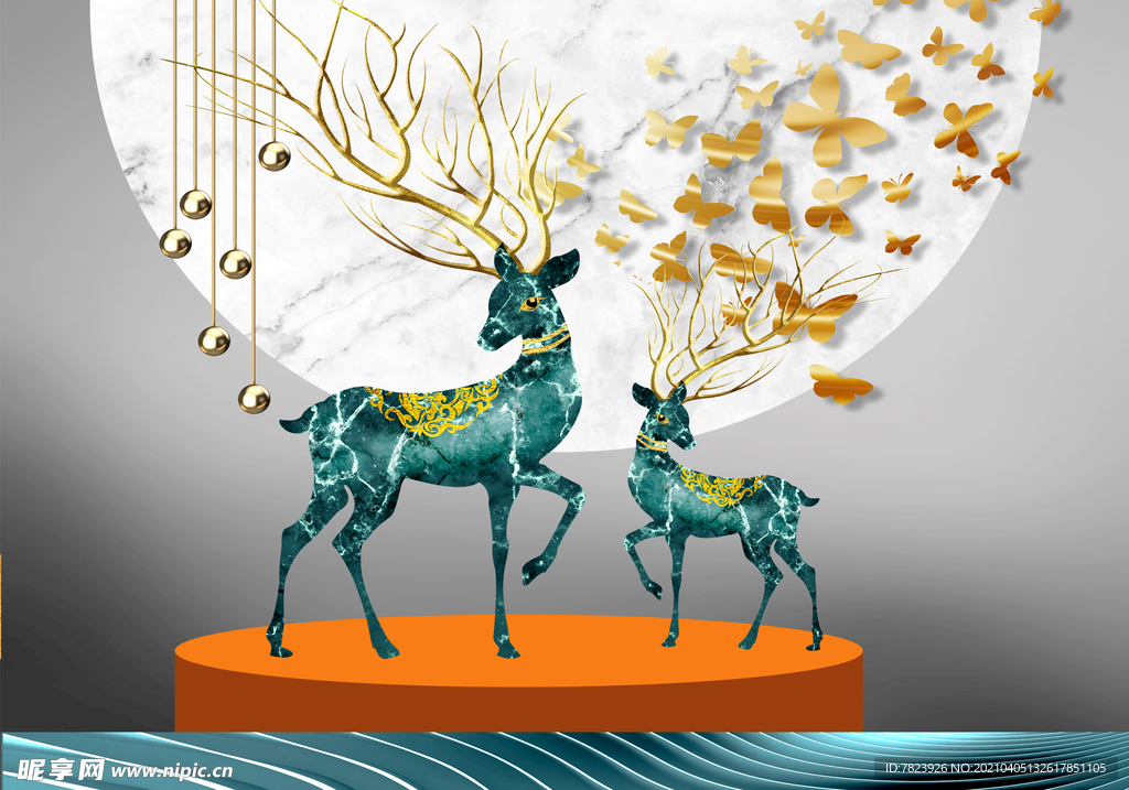 晶瓷画  抽象麋鹿 装饰画