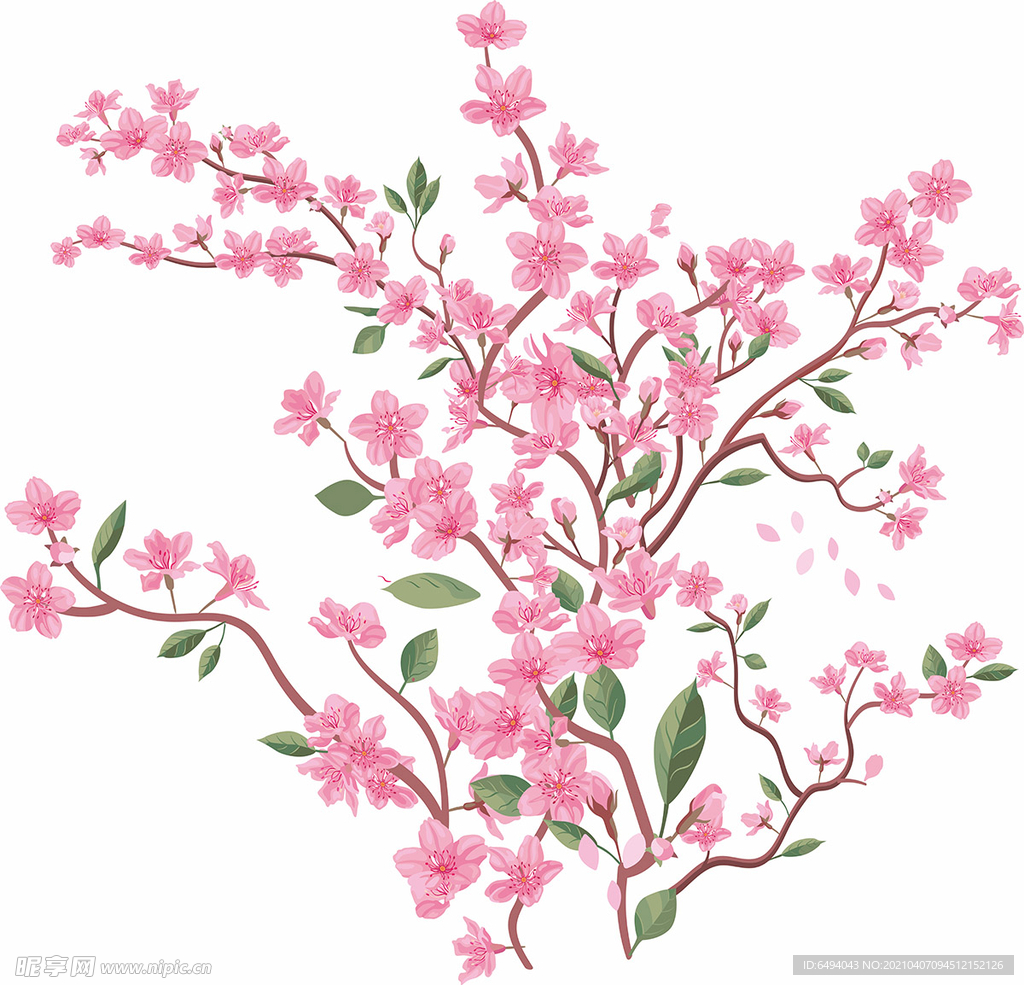 樱花桃花红色花树矢量素材