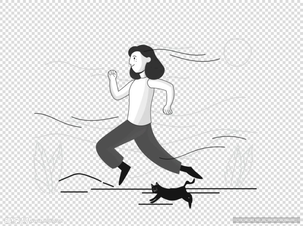 手繪插畫奔跑的女孩