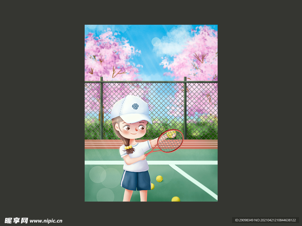 夏日户外打网球女孩插画