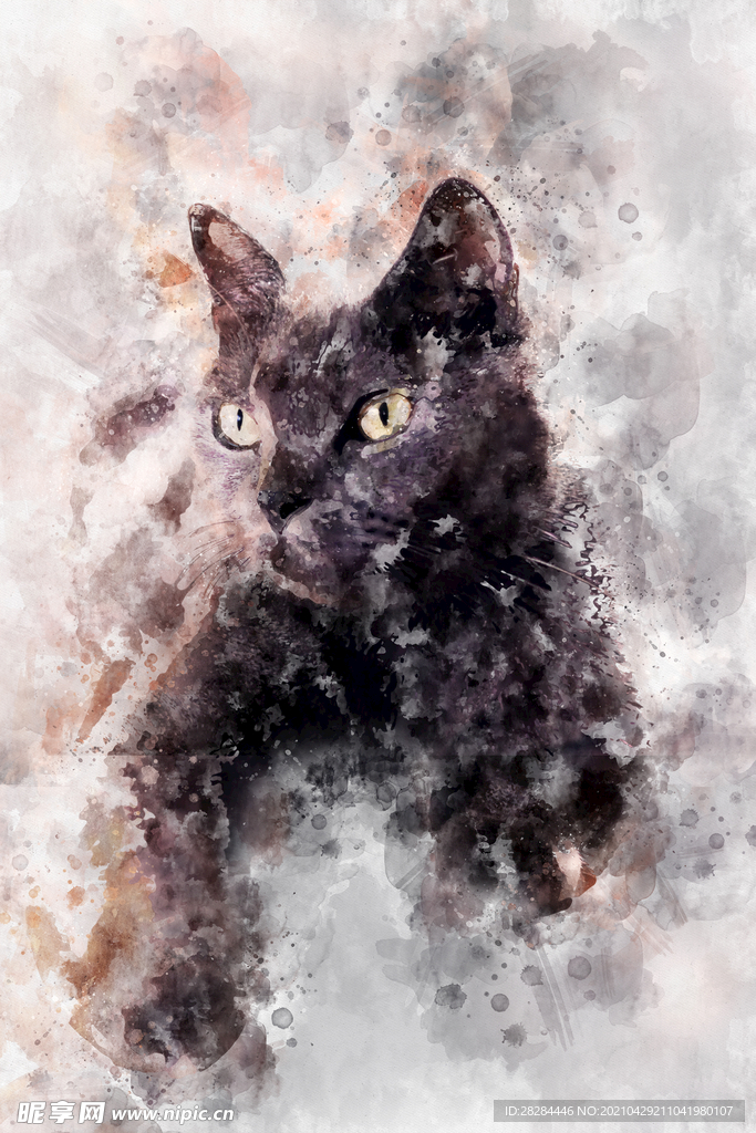黑猫水彩插画壁纸