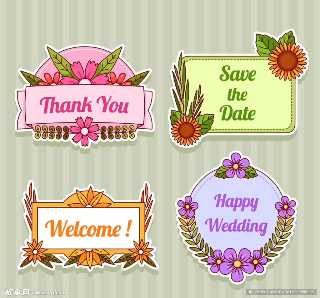 纸质婚礼标签矢量