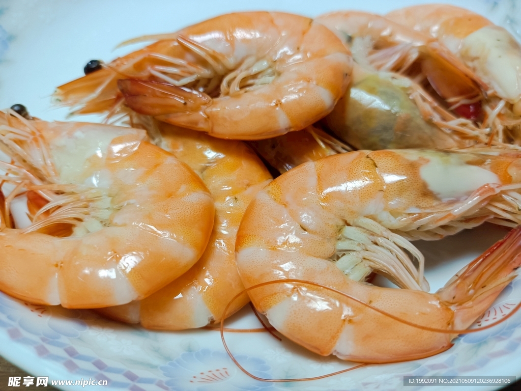 白切蒸海蝦圖