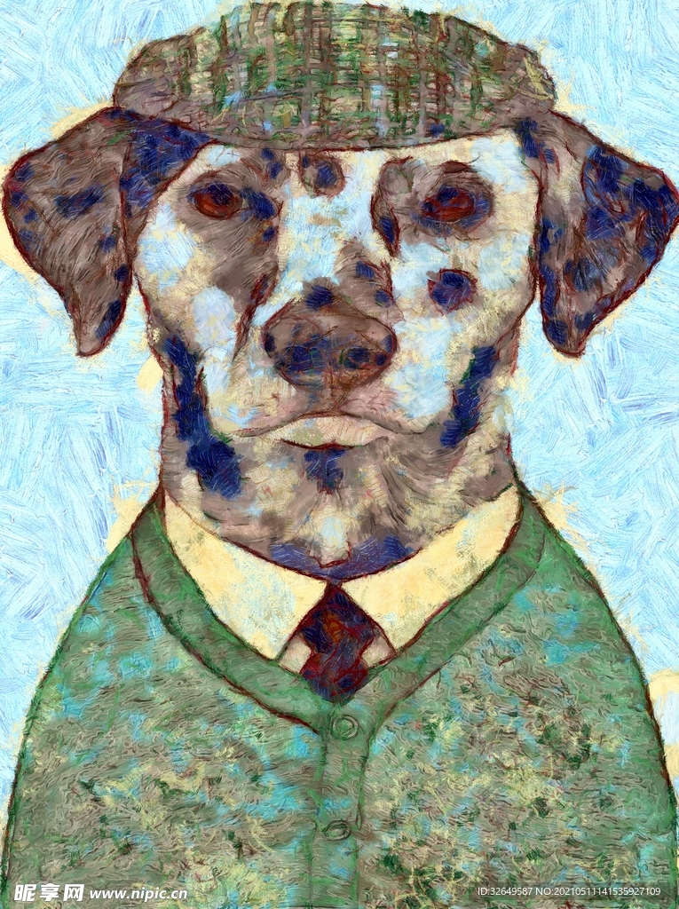 抽象油画狗狗人物服装印象派风格