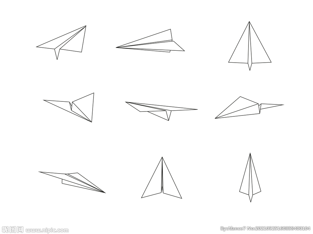手绘简约不同形态纸飞机