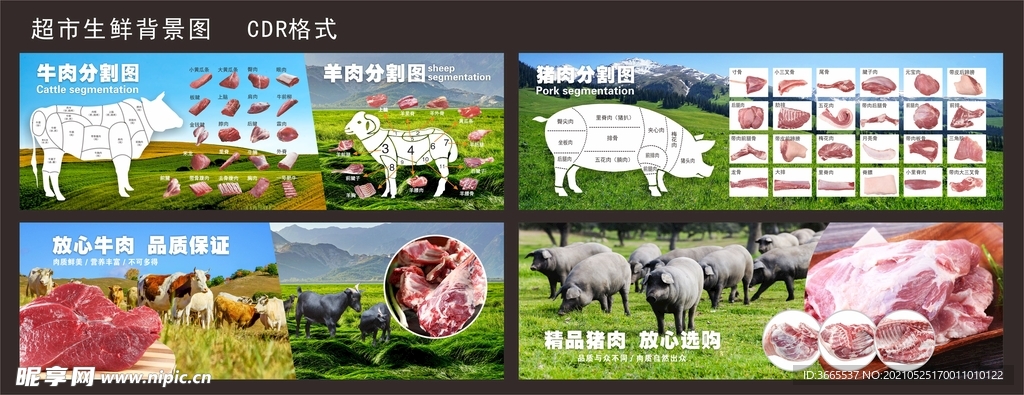 超市生鲜猪牛羊肉背景图 