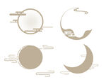 中国风古典装饰月亮线条矢量图素