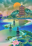 杭州西湖插画