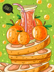 小清新水果之橙子板绘插画