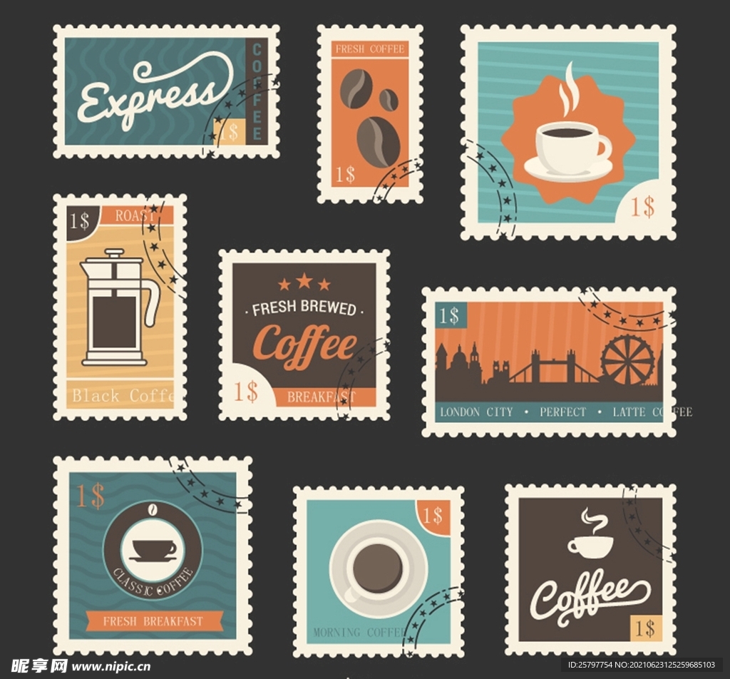 复古咖啡邮票