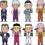 矢量卡通不同职业日本工人形象